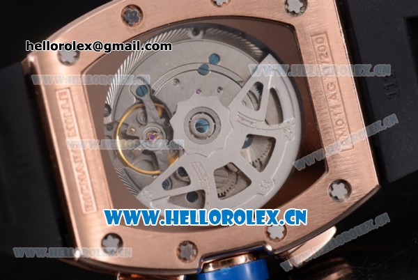 Richard Mille RM011-FM Asia ST25 Automatic Rose Gold Case with Skeleton Dial Arabic Numeral Markers and Black Rubber Strap Rose Gold Bezel - Click Image to Close